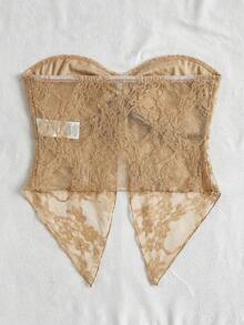 Soleia Top de moda de tejido de encaje texturizado tipo bandeau con nudo delantero y bajo dividido, adecuada para el té de la tarde, la temporada de graduación, todas las estaciones, fiestas, el Día de San Valentín - Caqui - Ver 2