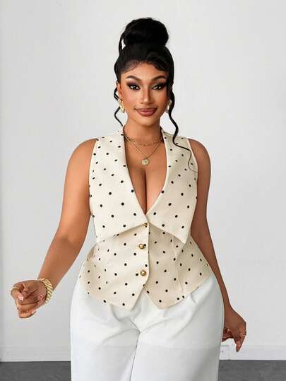 Maweii Chaleco de lunares elegante de talla grande