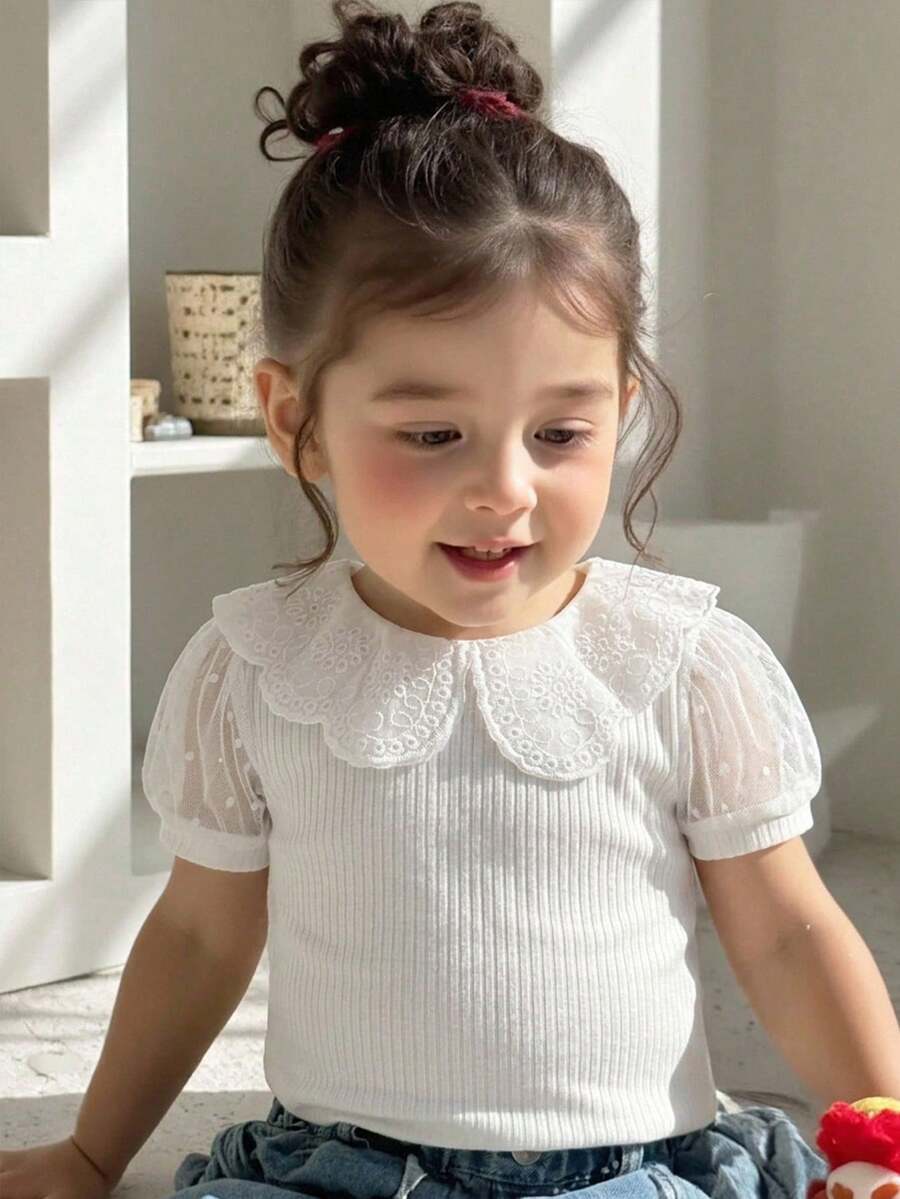 女婴纯色圆领短袖套头衫，百搭舒适