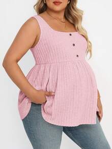 Plussiva Plus Size Maternity Button-Up Casual Blouse, Suitable For Outings And Vacations - Pink - View 4