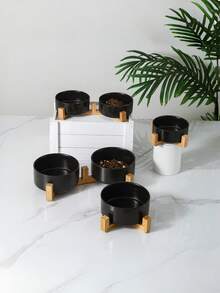 Ceramic Dual Bowl Pet Feeder Ergonomic Angled Design Non Slip Base Stable Dishwasher Cat Dog Water Food Set Black - multicolor - View 1