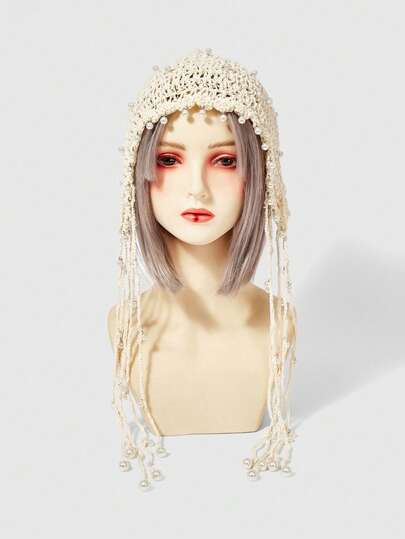 ROMWE Fairycore Bohemian Vintage Handmade Tassel Fashion Ball Knitted Wool Hat, Warm Ear Protection Headband Cap For Winter, Unisex Knitted Hat, Warm Outdoor Skiing Travel Cap, Style And Color Random