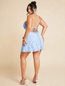 SHEIN BAE Vestidos de ocasión de satén para mujer de talla grande - Vestidos de novia, vestidos de dama de honor, vestidos de fiesta, vestidos para citas, vestidos de vacaciones, vestidos de verano - Celeste - Ver 2