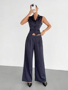 Bộ vest và quần tây kẻ sọc màu xanh hải quân, hàng mới về mùa hè. - Màu xanh hải quân - Xem 5