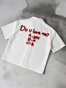 PAVTROS Men's Casual Letter Flocked Front Button Short Sleeve Shirt, Summer Funny Shirt Shirt With Text Custom Shirt Personalised Shirt - White - View 8