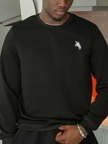 Harrin Don Harrin Don Áo sweatshirt nam cổ tròn ôm dáng, phong cách tối giản, in hình cưỡi ngựa, thích hợp mặc hàng ngày, mùa xuân/thu. - màu đen - Xem 4