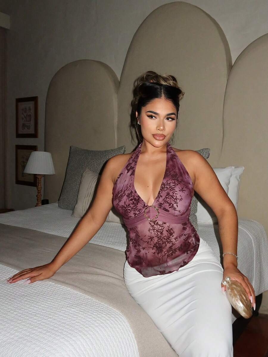 Maria Perezxox 女士复古浪漫圆形装饰露背吊带背心 - 紫色 - 查看 1