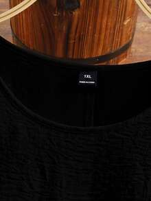 Linhara Plus Size Casual Sleeveless Solid Color Shirt, Summer - Black - View 5