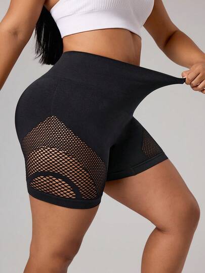 Rhythm Era Plus Size Women Solid Color Mesh Shorts, Casual Versatile Daily & Sports Wear