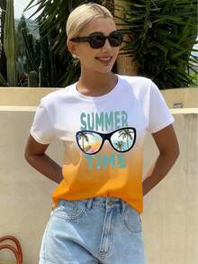 SHEIN LUNE 女士夏季短袖字母“Rest”T恤 - 彩色 - 查看 1