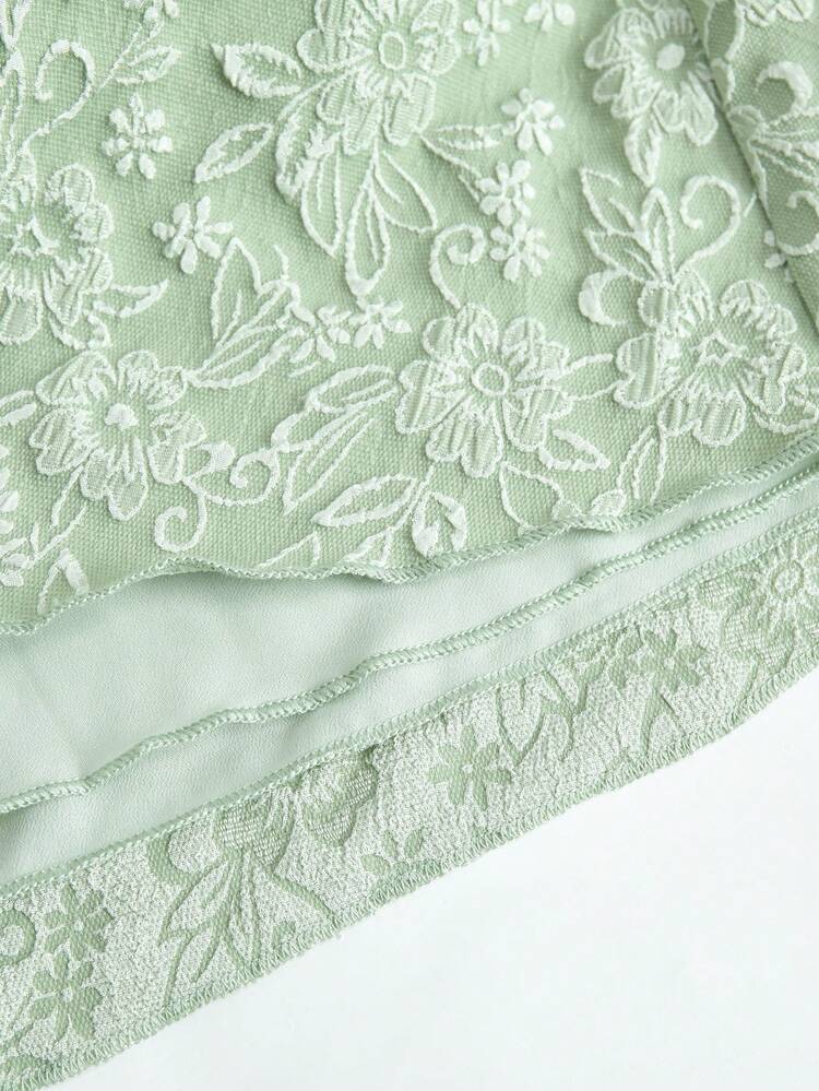 SHEIN Girls' Elegant Jacquard Floral Dress With Detachable Bow Strap Tween Spring Dress Spring Dresses For Girls Youth Girl Clothes Easter Dresses For Tweens Kids Dresses Girls Tea Party Dresses For Girls Vintage Dress For Girls Kids Dresses Girls 13 To 14 - Green - View 3