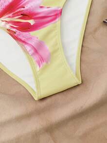 Tankinis de niñas adolescentes con tirantes de espagueti, decoración de estrella de mar de metal, conjunto de bikini con base rosa y gran estampado floral, traje de baño de playa, trajes de baño de primavera/verano para niñas adolescentes. Traje de baño de una pieza con lazo para niñas, traje de baño para niñas, trajes de baño para niñas, trajes de baño florales de verano para vacaciones, traje de baño con flores - Amarillo - Ver 7
