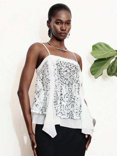 Aveloria Modichic 时尚亮片双层雪纺吊带无袖上衣