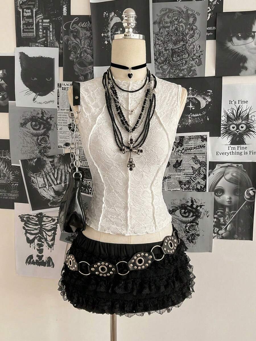 Attitoon Blusa ajustada sin mangas con textura vintage para mujer - Blanco - Ver 1
