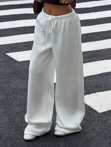 SHEIN Muchic 白色女士休闲宽松前系带运动裤，适合日常穿着和返校季、秋冬季 - 白色 - 查看 5