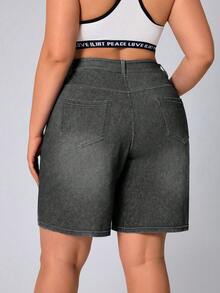 SHEIN Essnce 大码女式休闲牛仔短裤 - 灰色 - 查看 2