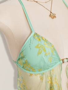 SHEIN ICON 女士花卉蕾丝性感吊带背心 - 綠色 - 查看 8