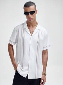 NobleFwd Men's Suit Collar Single-Breasted Striped Casual Commuter Short Sleeve Shirt Spring To Summer Guayabera Shirt Men - White - View 5