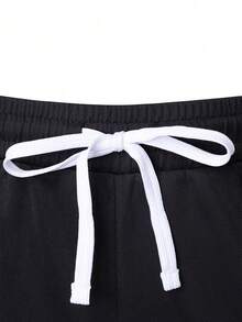 Sport MetroGents 男士 1件花卉印花抽繩腰身休閒百搭日常 & 運動短褲，健身房 - 黑色 - 查看 4