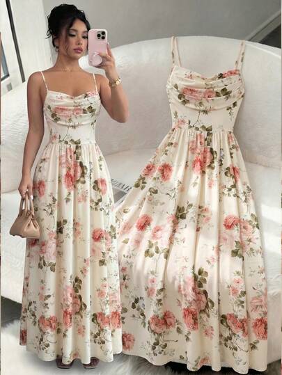 Elenzga Đầm voan mỏng nhẹ, thanh lịch, lãng mạn dành cho nữ, kiểu dáng dây mảnh, thắt eo, thích hợp dự đám cưới, họp mặt chị em.