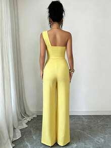 SHEIN Elenzya Bộ áo liền quần nữ màu trơn, kiểu dáng thường ngày, thoải mái. - Màu vàng - Xem 2