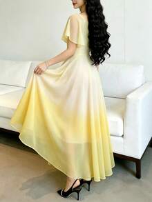 Modelyn Đầm in họa tiết ombre vàng, thiết kế cổ vuông tay bồng thời trang, dáng dài thanh lịch thắt eo, thích hợp cho kỳ nghỉ hè và mặc hàng ngày. - Nhiều màu - Xem 2