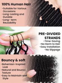 Boho Braids Tóc nối móc sóng sâu, nhẹ, không thắt nút, kiểu tóc tết Boho, tóc móc lông vũ, làm từ 100% tóc người Remy, đã được tách sẵn, thắt nút vô hình kèm dây, tóc nối móc sóng sâu siêu nhỏ đã được tạo vòng sẵn. - Natural Black - Xem 6