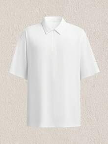 Mercer Haus Zrgoth 男士休闲百搭针织纹理条纹 Polo 衫短袖 T 恤，春夏款 - 白色 - 查看 1