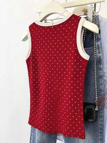 Airaco Áo tank top nữ cổ tròn in chấm bi, kiểu dáng thường ngày, đa năng. - Đỏ - Xem 2