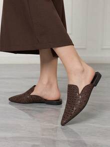 Sleekvia Women's Casual Versatile Commuter Hollow Embroidered Pointed Shoes - Coffee Brown 2 - View 8