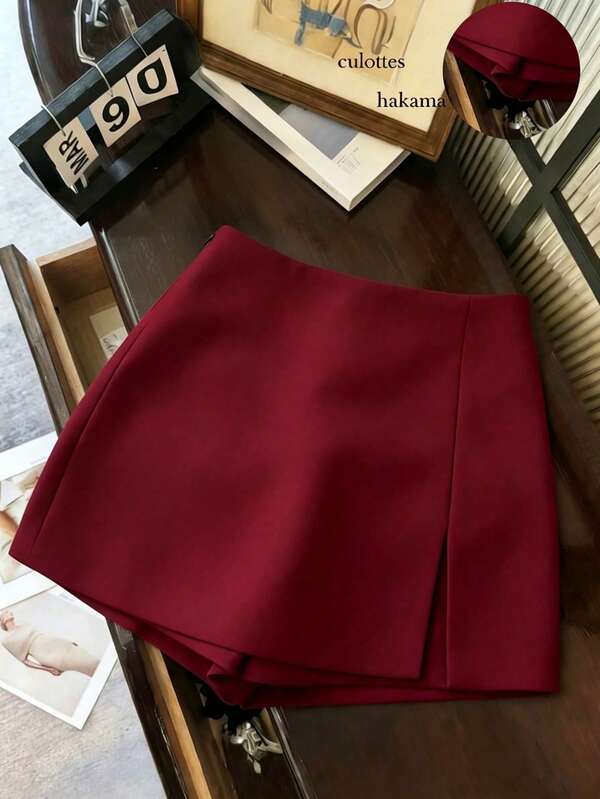 Franclia Petite Shorts Casuais de Cintura Alta com Bainha Dividida para Mulheres, Versátil para Primavera, Verão, Outono e Inverno