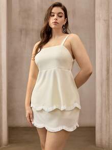 Flouryn New Arrival Spring/Summer Spaghetti Strap Brown Tank Top Ruffle Hem Skirt Set, Plus Size Gym - Yellow - View 1