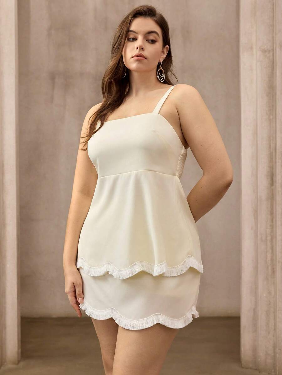 Flouryn New Arrival Spring/Summer Spaghetti Strap Brown Tank Top Ruffle Hem Skirt Set, Plus Size Gym - Yellow - View 1