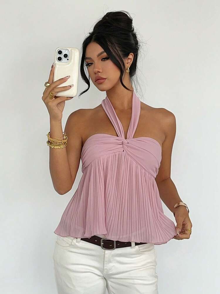 Solid Color Halter Backless Elegant Sexy Summer Vest Top For Women