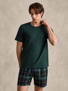 EverLounge Men Plaid Print PJ Set / Pajama Set - Green - View 3
