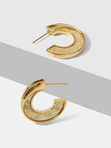 MOTF PREMIUM Pendientes de metal con baño de oro de 18 quilates con diseño de fritillaria blanca de estilo simple y elegante - Amarillo Oro - Ver 6