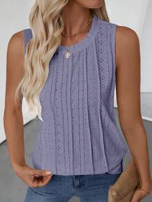 Áo tank top nữ cổ tròn không tay, chất liệu vải dệt họa tiết, thích hợp mặc mùa xuân/hè. - Màu tím - Xem 5