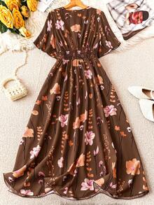 SHEIN Clasi Vestido casual de vacaciones con estampado floral de talla grande - Multicolor - Ver 2
