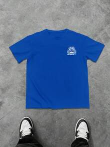 Manfinity Roughcore Plus Size Men's Street Fashion Printed Short Sleeve T-Shirt - Royal Blue - View 4