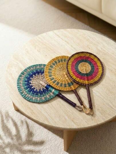 Cirelle 1个手摇海藻编织手工扇，驱蚊手摇扇，适合学生、旅行、出差、办公室、宿舍使用，也是派对、活动和夏季配饰的完美选择。