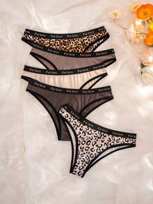SHEIN Bộ 5 quần bikini nữ họa tiết da báo phối viền tương phản. - Nhiều màu - Xem 5