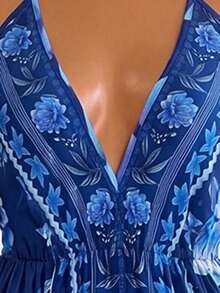 Sweetra Bohemian Style Printed Beach Slip Dress - Navy Blue - View 3