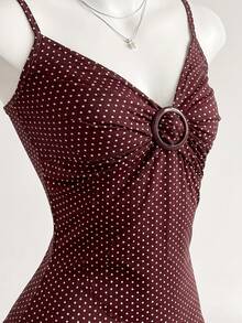 Elamini Women's Polka Dot Decorated Casual Tank Top, Suitable For Daily Wear And Vacation - Brown - View 4