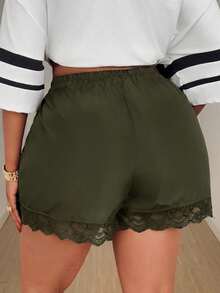 Maweii Plus Size Women Side Stripe Loose Lace Bow Shorts - Army Green - View 3