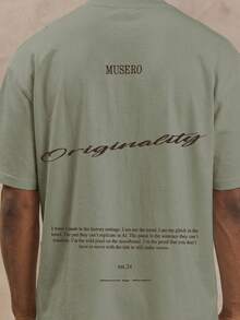 Musero Oversized Short Sleeve Slogan Writing Branded Graphic Print Tshirt Spring&Summer - Mint Green - View 5