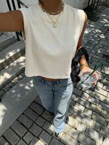 Siren Gaze Blusa de unicolor casual y versátil para uso diario - Albaricoque - Ver 6