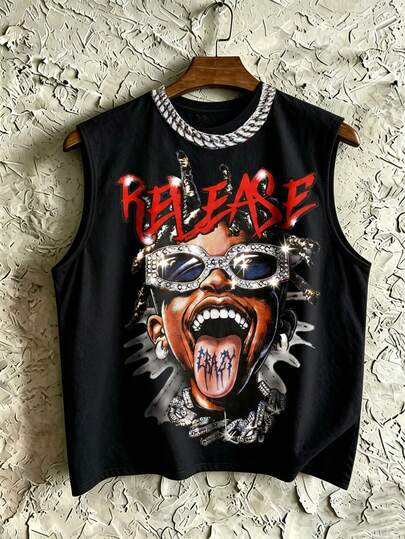 STEELVANCE Camiseta de tirantes casual con cuello redondo con estampado de letras y números para hombre