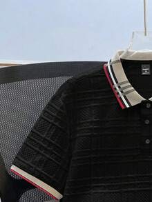 Manfinity Joysei Camisa polo formal de hombre con cuello acanalado texturizado jacquard y 3 botones - Negro - Ver 3