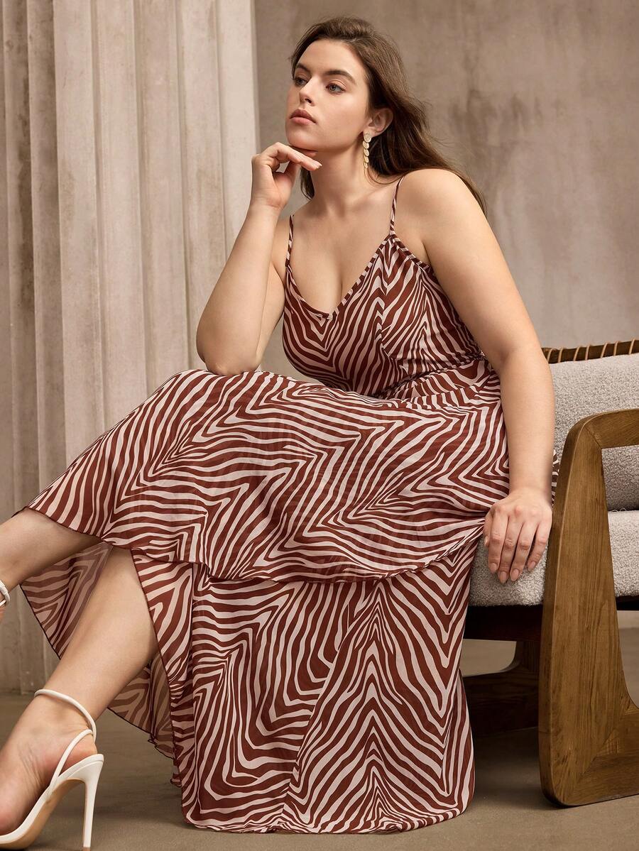 Flouryn New Arrival Spring/Summer V-Neck Slimming Plus Size Dress - Multicolor - View 1