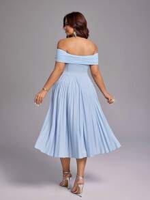 Viva Relle 女士露肩修身高腰喇叭连衣裙 - 淺藍色 - 查看 2